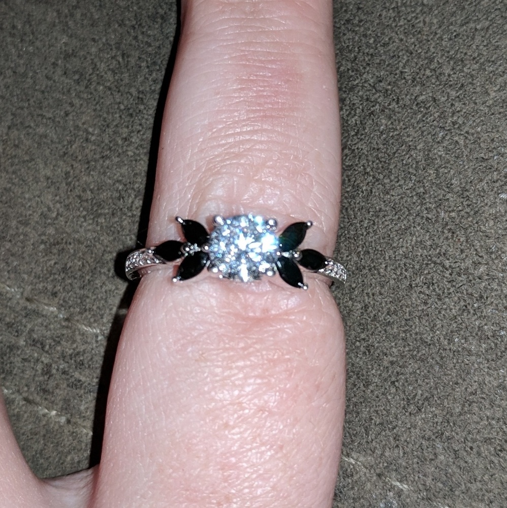 Genuine White Topaz and Black Onyx ring